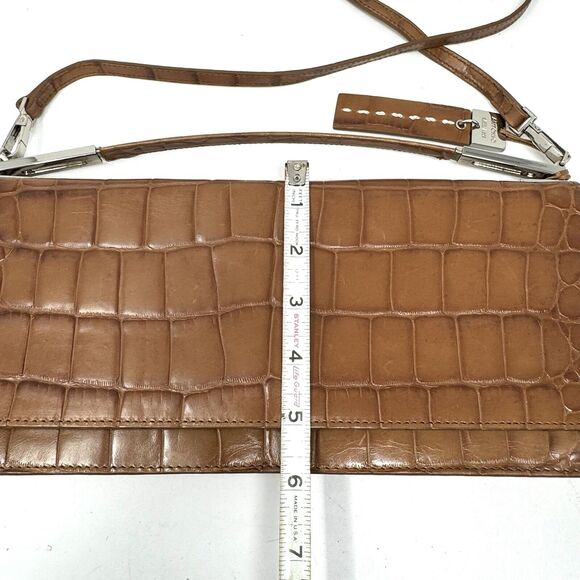 Antonio Melani Brown Croc Embossed Top Handle Structured Purse W/Crossbody Strap - Picture 6 of 13